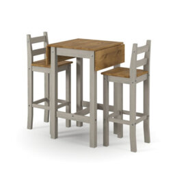 Core Products Corona Grey Square High Breakfast Bar Drop Leaf Table And Bar Chair Set H100.0Cm X W60.0/100.0Cm X D60.0Cm