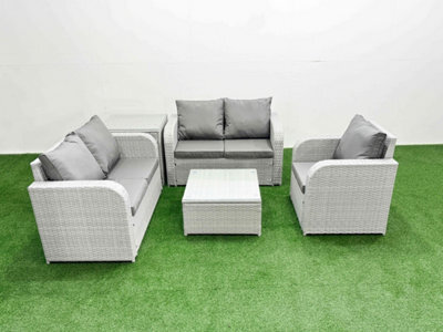 Fimous Rattan Garden Furniture Set Reclining Chair Loveseat Sofa Square Coffee Table Indoor Outdoor Set Side Table - image 1