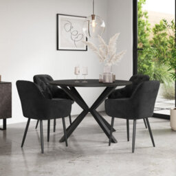 More4Homes Calne Concrete Ceramic Round Dining Table & 4 Anika Velvet Black Chairs - thumbnail 1
