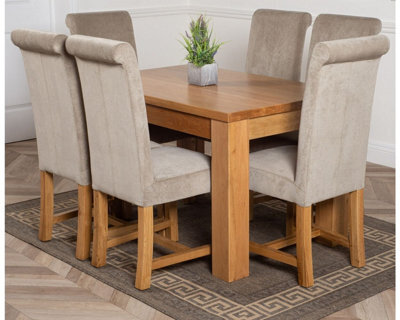 That's Furniture Dakota 127 X 82 Cm Chunky Oak Small Dining Table And 6 Chairs Dining Set With Washington Grey Fabric Chairs - image 1