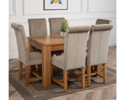 That's Furniture Dakota 127 X 82 Cm Chunky Oak Small Dining Table And 6 Chairs Dining Set With Washington Grey Fabric Chairs - thumbnail 3