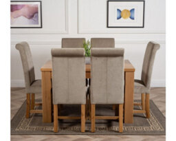 That's Furniture Dakota 127 X 82 Cm Chunky Oak Small Dining Table And 6 Chairs Dining Set With Washington Grey Fabric Chairs - thumbnail 2