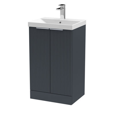 Balterley Tixall Fluted 2 Door Floor Standing Vanity Unit With Thin Edge Basin, Dark Grey, 500mm - image 1