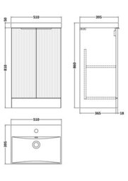 Balterley Tixall Fluted 2 Door Floor Standing Vanity Unit With Thin Edge Basin, Dark Grey, 500mm - thumbnail 2