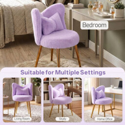 Vanity Chair Makeup Stool With Cushion Gold Metal Legs Purple For Bedroom - thumbnail 5