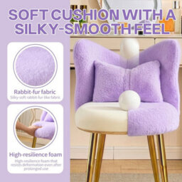 Vanity Chair Makeup Stool With Cushion Gold Metal Legs Purple For Bedroom - thumbnail 6