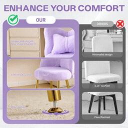 Vanity Chair Makeup Stool With Cushion Gold Metal Legs Purple For Bedroom - thumbnail 4