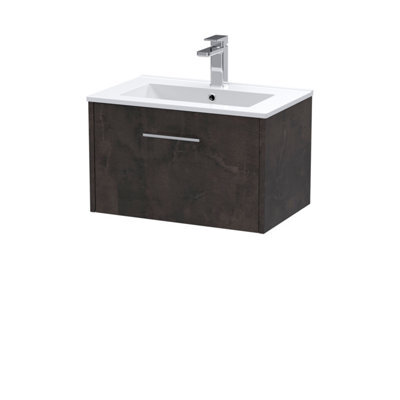 Hudson Reed Juno Wall Hung 1 Soft Close Drawer Vanity Unit With Minimalist 1 Tap Hole Basin In Metallic Slate Finish, 600mm - image 1