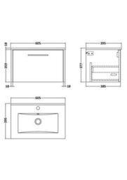 Hudson Reed Juno Wall Hung 1 Soft Close Drawer Vanity Unit With Minimalist 1 Tap Hole Basin In Metallic Slate Finish, 600mm - thumbnail 7