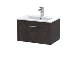 Hudson Reed Juno Wall Hung 1 Soft Close Drawer Vanity Unit With Minimalist 1 Tap Hole Basin In Metallic Slate Finish, 600mm - thumbnail 4