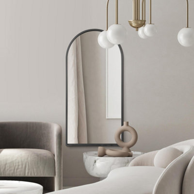 "Mirroroutlet Arcus - Black Framed Arched Leaner/wall Mirror 63"" X 31"" (160Cm X 80Cm)" - image 1