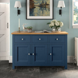 Farro Navy Large Sideboard Fully Assembled - Painted With Oak Top By Roseland Furniture - thumbnail 4