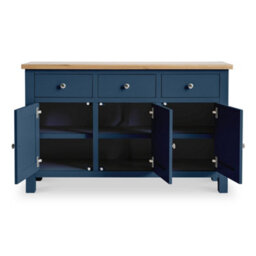 Farro Navy Large Sideboard Fully Assembled - Painted With Oak Top By Roseland Furniture - thumbnail 9
