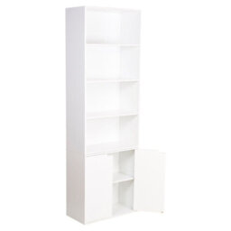 Urbn-Living Urbnliving Height 180Cm 6 Tier Bookcase With 2 Door Cupboard Cabinet Storage Shelving Display Colour White Wood Shelf - thumbnail 2