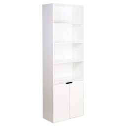 Urbn-Living Urbnliving Height 180Cm 6 Tier Bookcase With 2 Door Cupboard Cabinet Storage Shelving Display Colour White Wood Shelf