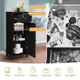 Costway Bathroom Wooden Storage Cabinet Floor Standing Cupboard W/ Single Door & Drawer - thumbnail 6