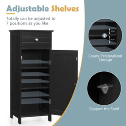 Costway Bathroom Wooden Storage Cabinet Floor Standing Cupboard W/ Single Door & Drawer - thumbnail 5