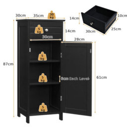 Costway Bathroom Wooden Storage Cabinet Floor Standing Cupboard W/ Single Door & Drawer - thumbnail 2