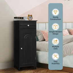 Costway Bathroom Wooden Storage Cabinet Floor Standing Cupboard W/ Single Door & Drawer - thumbnail 4