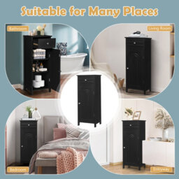 Costway Bathroom Wooden Storage Cabinet Floor Standing Cupboard W/ Single Door & Drawer - thumbnail 3