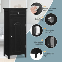 Costway Bathroom Wooden Storage Cabinet Floor Standing Cupboard W/ Single Door & Drawer - thumbnail 9