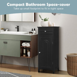 Costway Bathroom Wooden Storage Cabinet Floor Standing Cupboard W/ Single Door & Drawer - thumbnail 8