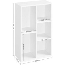 Songmics Storage Bookcase With 5 Compartments, Display Cabinet Organizer, Room Divider Stand For Living Room Bedroom Office, White - thumbnail 2