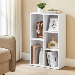 Songmics Storage Bookcase With 5 Compartments, Display Cabinet Organizer, Room Divider Stand For Living Room Bedroom Office, White - thumbnail 1