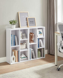 Songmics Storage Bookcase With 5 Compartments, Display Cabinet Organizer, Room Divider Stand For Living Room Bedroom Office, White - thumbnail 3