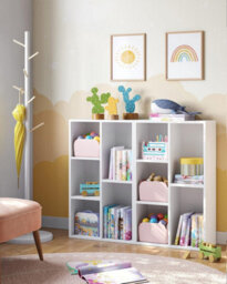 Songmics Storage Bookcase With 5 Compartments, Display Cabinet Organizer, Room Divider Stand For Living Room Bedroom Office, White - thumbnail 5
