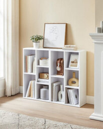 Songmics Storage Bookcase With 5 Compartments, Display Cabinet Organizer, Room Divider Stand For Living Room Bedroom Office, White - thumbnail 4
