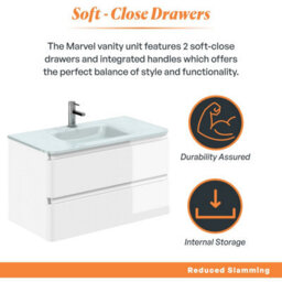 Plum&clay Marvel Gloss White Wall Hung Bathroom Vanity Unit With White Glass Basin (W)900mm - thumbnail 4