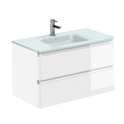 Plum&clay Marvel Gloss White Wall Hung Bathroom Vanity Unit With White Glass Basin (W)900mm