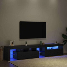 Berkfield Modern Tv Cabinets 2 Pcs With Led Lights Black Oak Engineered Wood - thumbnail 5