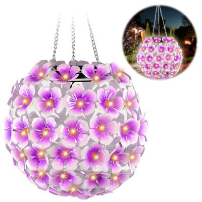 Geezy Solar Powered Flower Ball Light Hanging Garden Decor Outdoor Waterproof Ornament - image 1