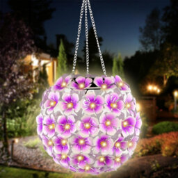 Geezy Solar Powered Flower Ball Light Hanging Garden Decor Outdoor Waterproof Ornament - thumbnail 5