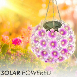 Geezy Solar Powered Flower Ball Light Hanging Garden Decor Outdoor Waterproof Ornament - thumbnail 2