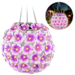 Geezy Solar Powered Flower Ball Light Hanging Garden Decor Outdoor Waterproof Ornament - thumbnail 1