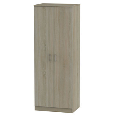 Ready Assembled Contemporary Matt Dark Oak Effect Tall Double Wardrobe (H)1970mm (W)740mm (D)530mm - image 1