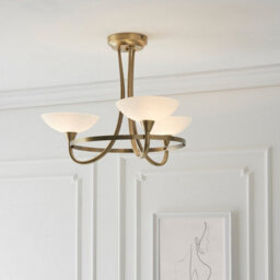 Luminosa Lighting Luminosa Cagney 3 Light Semi Flush Multi Arm Ceiling Light Antique Brass, White Glass, G9 - thumbnail 3