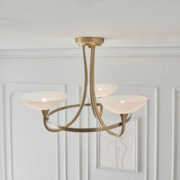 Luminosa Lighting Luminosa Cagney 3 Light Semi Flush Multi Arm Ceiling Light Antique Brass, White Glass, G9 - thumbnail 4