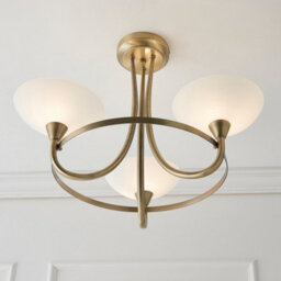 Luminosa Lighting Luminosa Cagney 3 Light Semi Flush Multi Arm Ceiling Light Antique Brass, White Glass, G9 - thumbnail 5