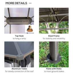Outsunny 3 X 3.6(M) Hardtop Gazebo For Patio W/ Polycarbonate Curtains - thumbnail 6