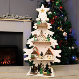Netagon Christmas Battery Powered Wooden Light Up Christmas Tree Ornament - thumbnail 1