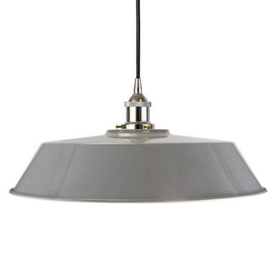 French Grey Large Chancery Painted Dome Pendant Light With Nickel Lamp Holder And Black Round Cable - Se Home - image 1
