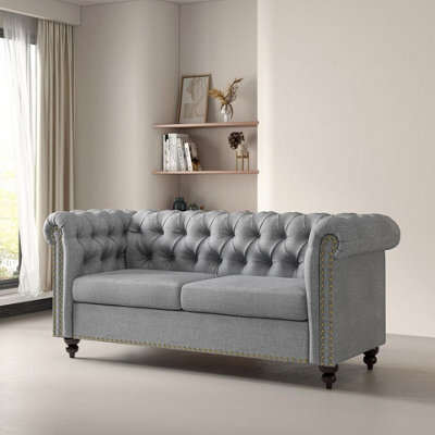 Mcc Direct Large 2 Seater Chesterfield Style Button Back Sofa/couch Linen Fabric Settee Grey - Victoria - image 1