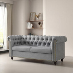 Mcc Direct Large 2 Seater Chesterfield Style Button Back Sofa/couch Linen Fabric Settee Grey - Victoria - thumbnail 1