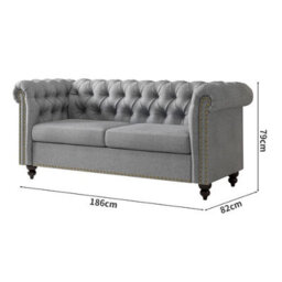 Mcc Direct Large 2 Seater Chesterfield Style Button Back Sofa/couch Linen Fabric Settee Grey - Victoria - thumbnail 4