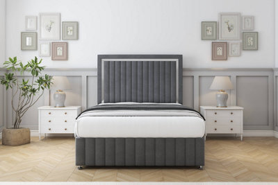 "Sloomy Boston Chrome Armour Coniston Divan Bed Set 2 Drawers Left Side - 54"" Floor Standing 12"" Footboard 4' Small Double" - image 1