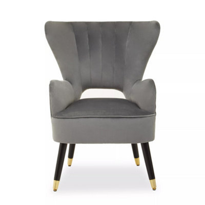 Orsina Grey Velvet Armchair For Reading Books, Accent Chair With Gold Finish Rubberwood Legs, Modern Velvet Chair - image 1